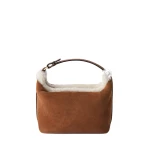 Valextra Mochi Suede Shearling Top Handle Mini Bag in Chocolate Brown | Mini Bags | Luxury Shoes 