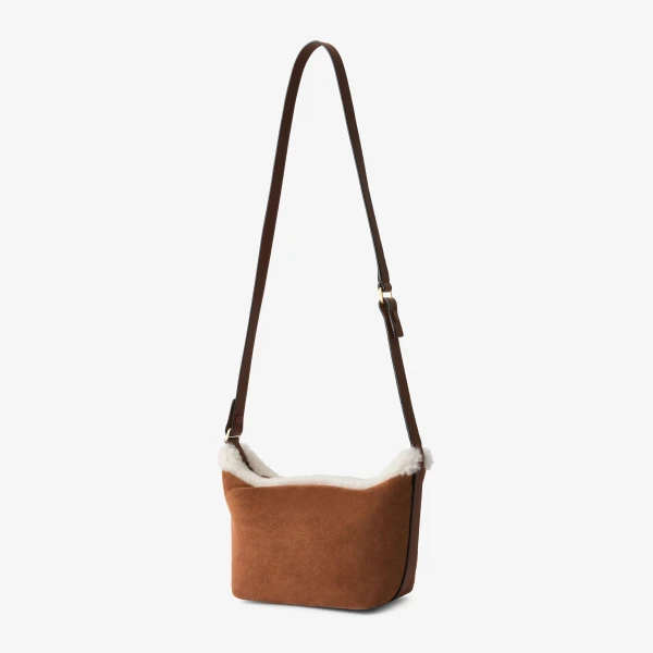 Valextra Mochi Suede Shearling Top Handle Mini Bag in Chocolate Brown | Mini Bags | Luxury Shoes 