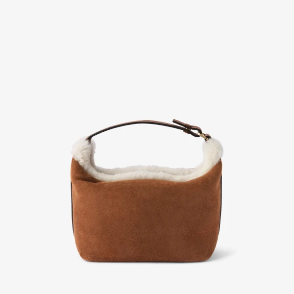 Valextra Mochi Suede Shearling Top Handle Mini Bag in Chocolate Brown | Mini Bags | Luxury Shoes 