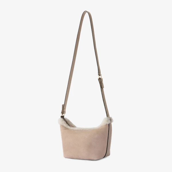 Valextra Mochi Suede Shearling Top Handle Mini Bag in Nude Pink | Mini Bags | Luxury Shoes 