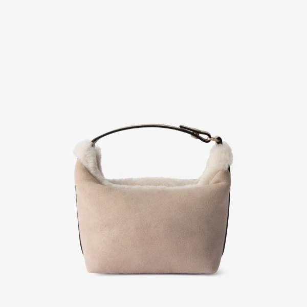Valextra Mochi Suede Shearling Top Handle Mini Bag in Nude Pink | Mini Bags | Luxury Shoes 