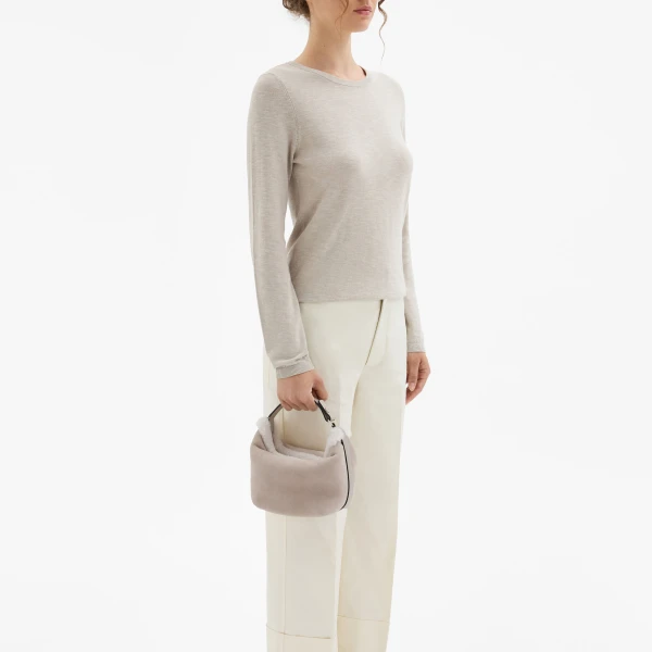 Valextra Mochi Suede Shearling Top Handle Mini Bag in Nude Pink | Mini Bags | Luxury Shoes 