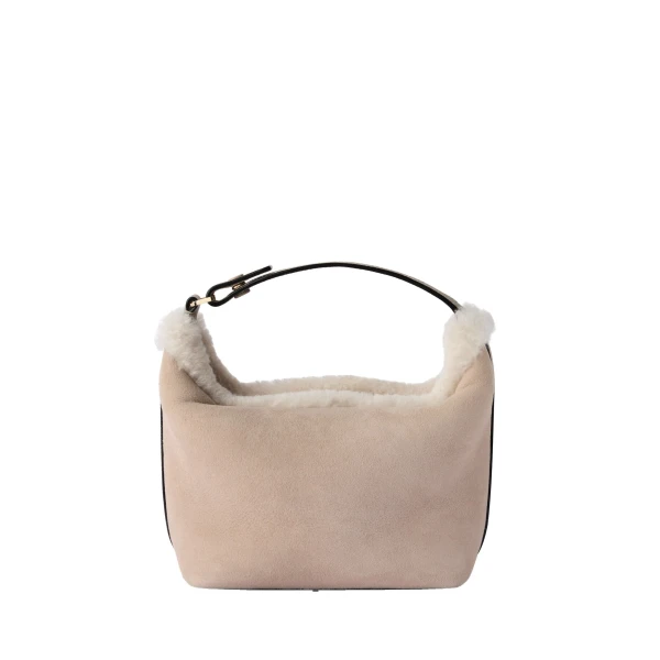 Mochi Suede Shearling Top Handle Mini Bag in Nude Pink