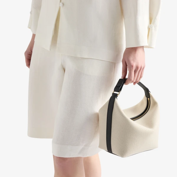 Valextra Mochi Textured Canvas Top Handle Mini Bag in Grey and Black | Mini Bags | Luxury Shoes 