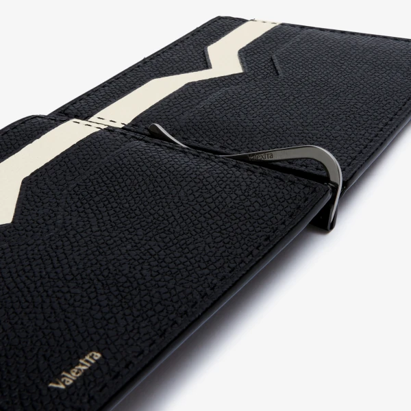 Valextra Money Clip 6CC Wallet in Black and Pergamena White | Wallets & Purses | Luxury Shoes 