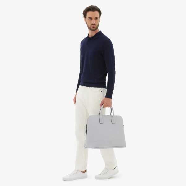 Valextra MyLogo Bowling Bag in Stone Grey | Men Bags | Luxury Shoes 