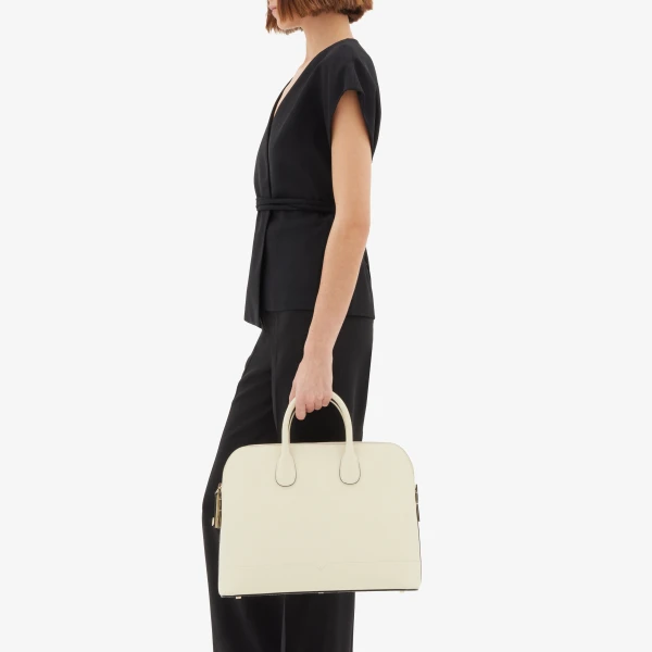 Valextra MyLogo Bowling Medium Bag in Pergamena White | Totes & Top-Handle Bags | Luxury Shoes 