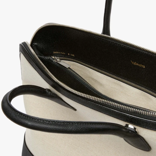 Valextra MyLogo Canvas Bowling Bag in Sand Brown and Black | Men Bags | Luxury Shoes 