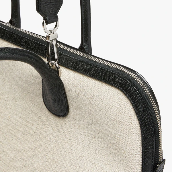 Valextra MyLogo Canvas Bowling Bag in Sand Brown and Black | Men Bags | Luxury Shoes 