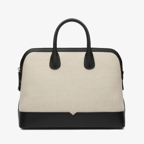 Valextra MyLogo Canvas Bowling Bag in Sand Brown and Black | Men Bags | Luxury Shoes 