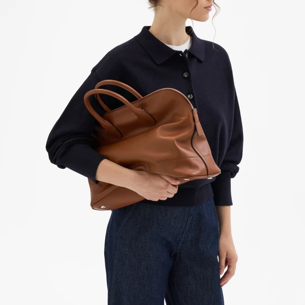 Valextra MyLogo Sublime Bowling Medium Bag in Chocolate Brown | Totes & Top-Handle Bags | Luxury Shoes 