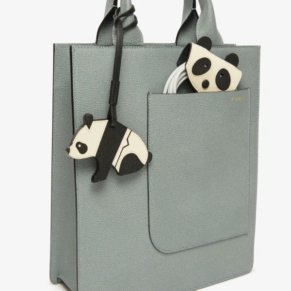 Valextra Panda Charm in Pergamena White and Black | Bag charms | Luxury Shoes 
