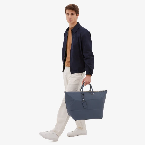 Valextra Polyhedral Travel Bag in Avio Blue | Totes & Top-Handle Bags | Luxury Shoes 