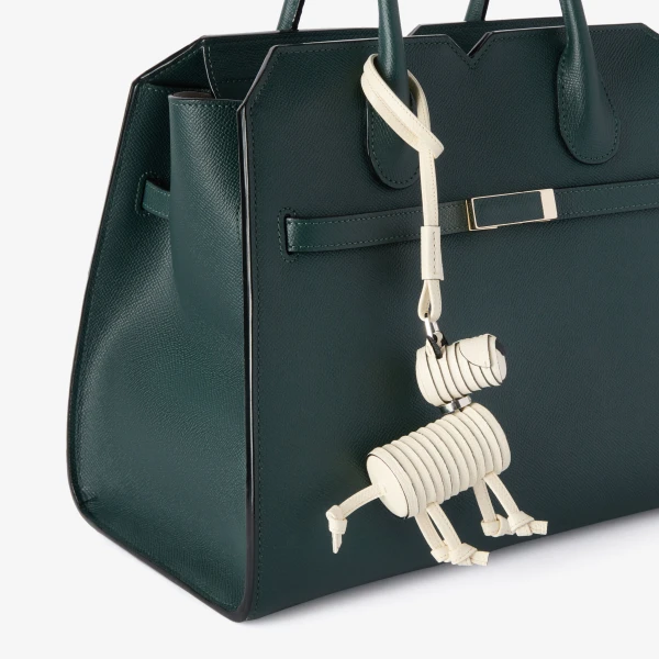 Valextra Puppy Dog Charm in Pergamena White and Black | Bag charms | Luxury Shoes 