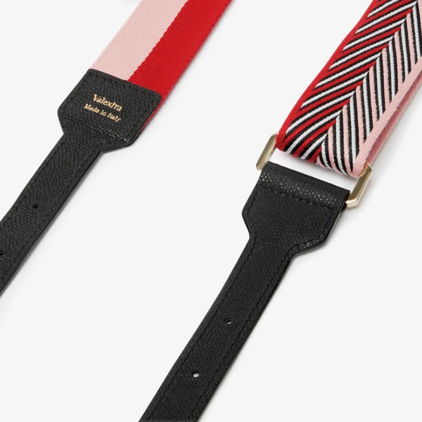 Valextra Shoulder Soft Bucket Jacquard Strap in Peony Pink, Love Red and Black | Bag Straps | Luxury Shoes 