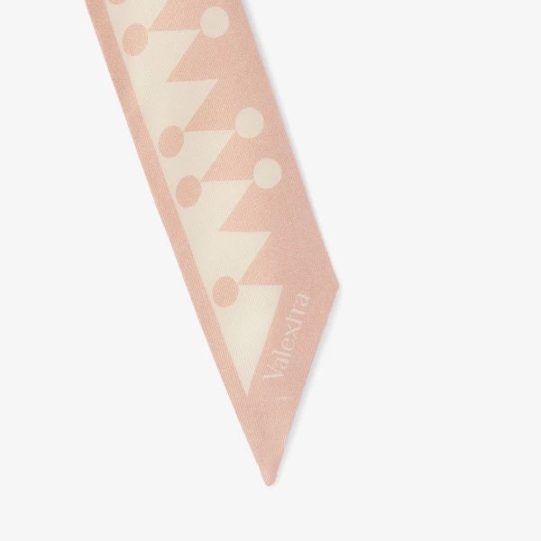Valextra Silk Band Geometric in Bonne Mine Pink and Pergamena White | Scarves | Luxury Shoes 