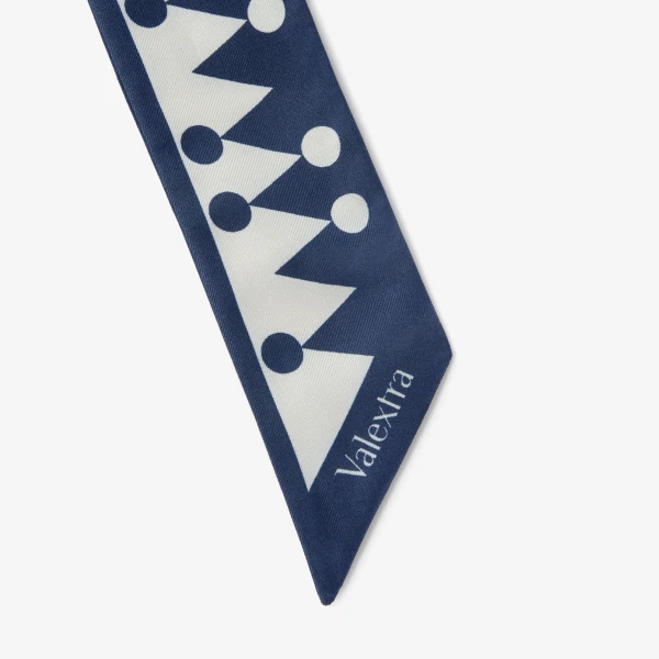 Valextra Silk Band Geometric in Sapphire Blue and Pergamena White | Scarves | Luxury Shoes 
