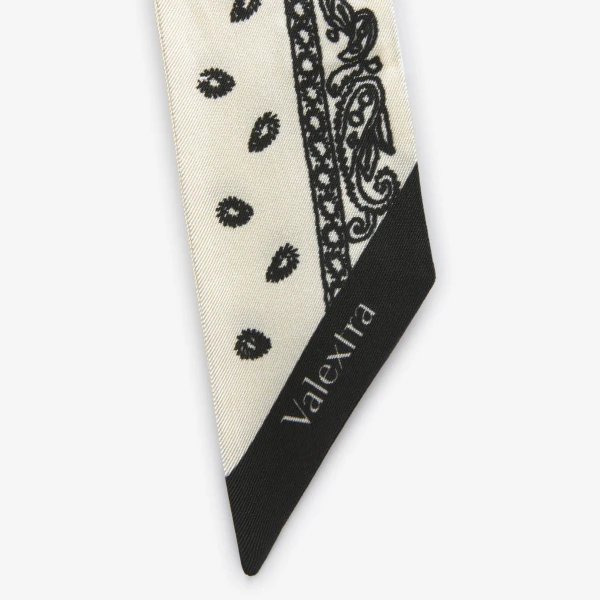 Valextra Silk Band Paisley in Pergamena White and Black | Scarves | Luxury Shoes 