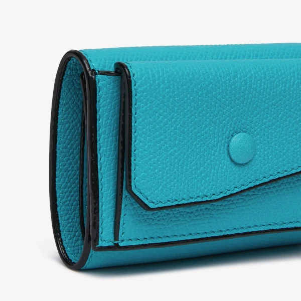 Valextra Small Wallet with Coin Holder in Aquamarine Blue | Wallets & Purses | Luxury Shoes 