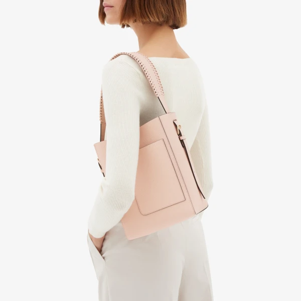 Valextra Soft Braided Bucket Mini Bag in Bonne Mine Pink | Bucket Bags | Luxury Shoes 