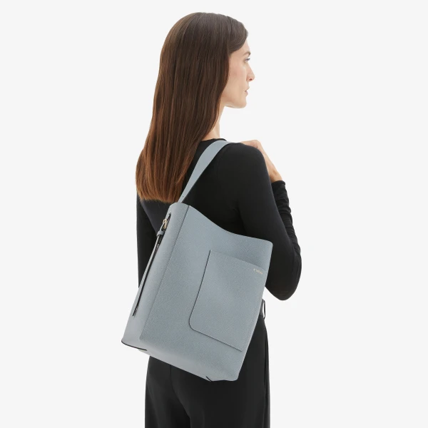 Valextra Soft Bucket Medium Bag in Niagara Blue | Bucket Bags | Luxury Shoes 