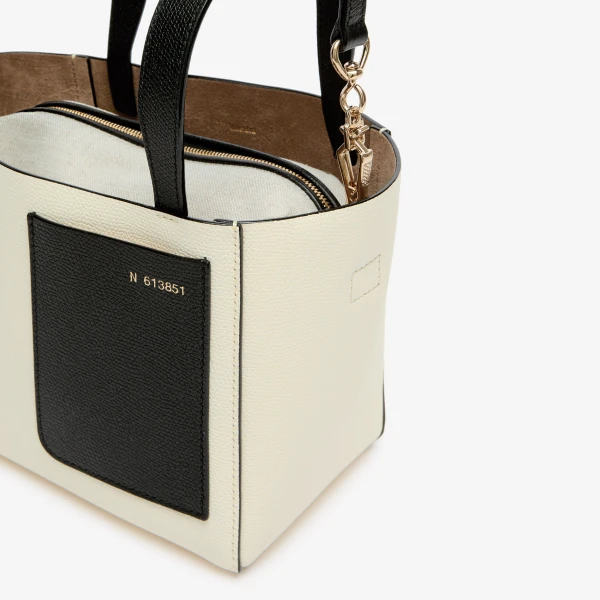 Valextra Soft Bucket Micro Bag in Pergamena White and Black | Bucket Bags | Luxury Shoes 