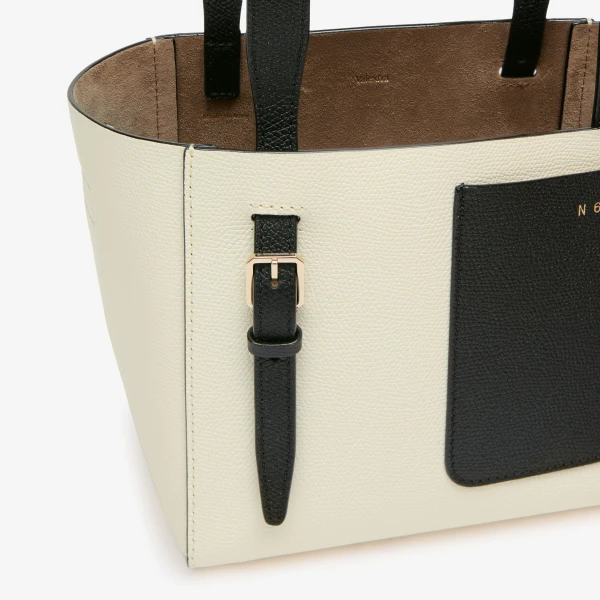 Valextra Soft Bucket Micro Bag in Pergamena White and Black | Bucket Bags | Luxury Shoes 