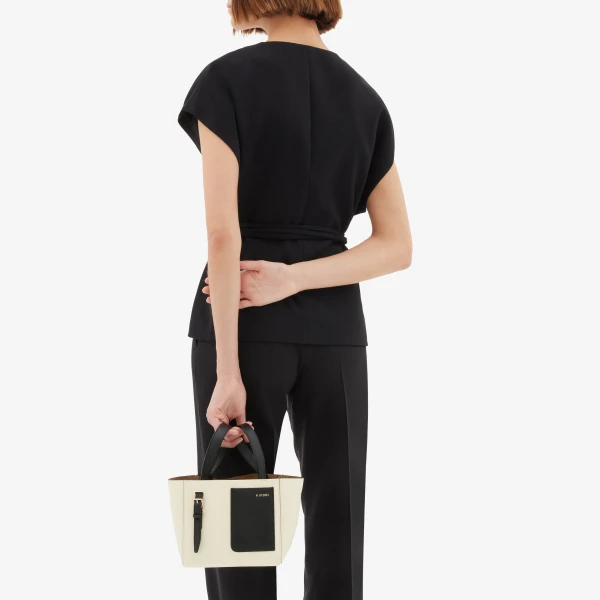 Valextra Soft Bucket Micro Bag in Pergamena White and Black | Bucket Bags | Luxury Shoes 