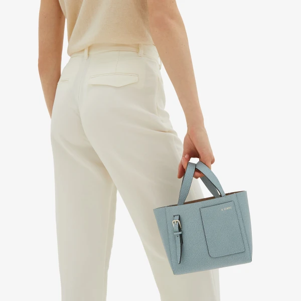 Valextra Soft Bucket Micro Bag in Smokey Blue | Bucket Bags | Luxury Shoes 