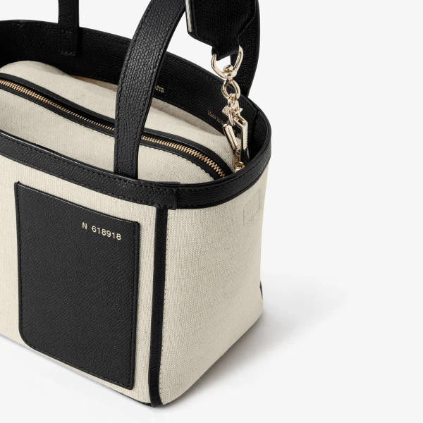 Valextra Soft Canvas Bucket Micro Bag in Sand Brown and Black | Bucket Bags | Luxury Shoes 