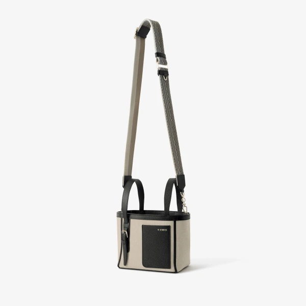 Valextra Soft Canvas Bucket Micro Bag in Sand Brown and Black | Bucket Bags | Luxury Shoes 
