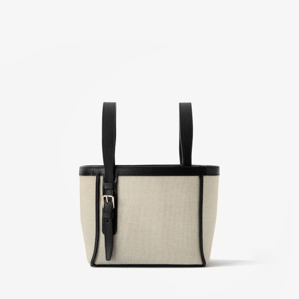 Valextra Soft Canvas Bucket Micro Bag in Sand Brown and Black | Bucket Bags | Luxury Shoes 