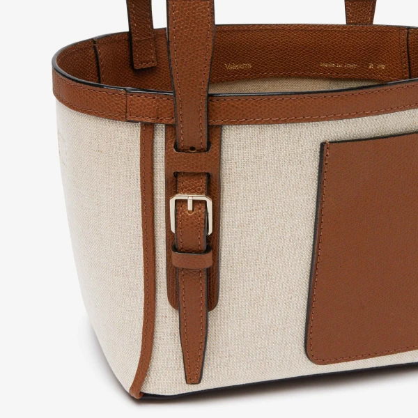 Valextra Soft Canvas Bucket Micro Bag in Sand, Chocolate Brown, Camel Brown and Cashmere Beige | Bucket Bags | Luxury Shoes 