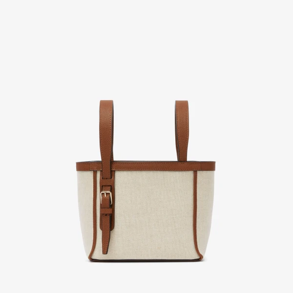 Valextra Soft Canvas Bucket Micro Bag in Sand, Chocolate Brown, Camel Brown and Cashmere Beige | Bucket Bags | Luxury Shoes 