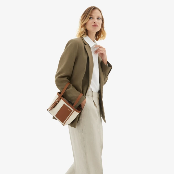Valextra Soft Canvas Bucket Micro Bag in Sand, Chocolate Brown, Camel Brown and Cashmere Beige | Bucket Bags | Luxury Shoes 