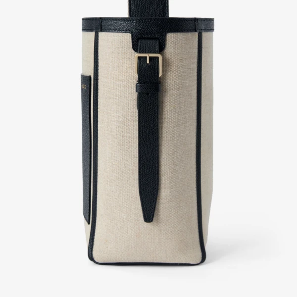 Valextra Soft Canvas Bucket Mini Bag in Sand Brown and Black | Bucket Bags | Luxury Shoes 