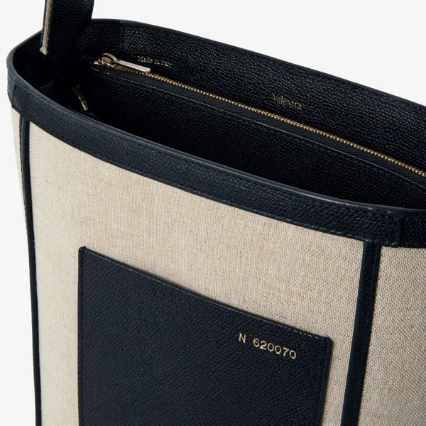 Valextra Soft Canvas Bucket Mini Bag in Sand Brown and Black | Bucket Bags | Luxury Shoes 