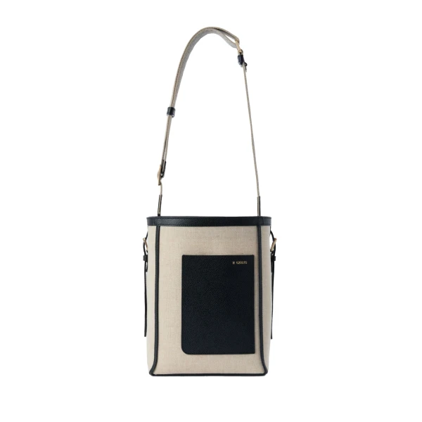 Valextra Soft Canvas Bucket Mini Bag in Sand Brown and Black | Bucket Bags | Luxury Shoes 
