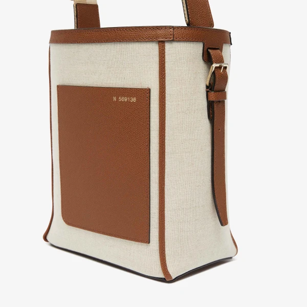Valextra Soft Canvas Bucket Mini Bag in Sand, Chocolate Brown, Camel Brown and Cashmere Beige | Bucket Bags | Luxury Shoes 