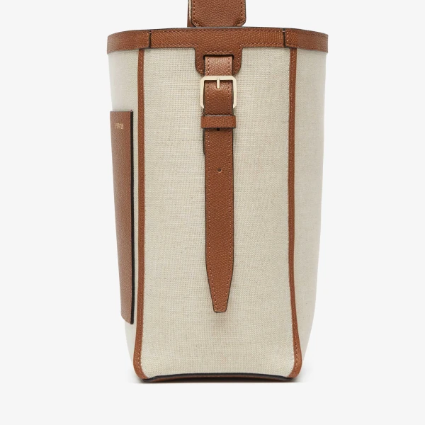 Valextra Soft Canvas Bucket Mini Bag in Sand, Chocolate Brown, Camel Brown and Cashmere Beige | Bucket Bags | Luxury Shoes 