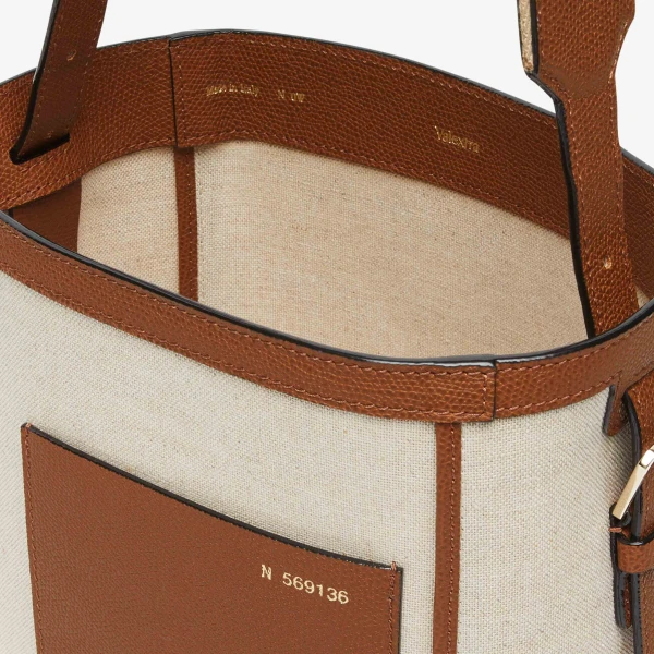 Valextra Soft Canvas Bucket Mini Bag in Sand, Chocolate Brown, Camel Brown and Cashmere Beige | Bucket Bags | Luxury Shoes 