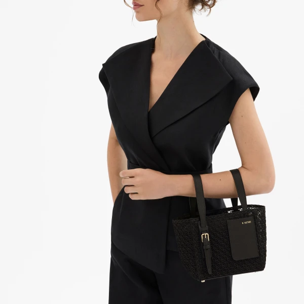 Valextra Soft Merletto Bucket Micro Bag in Black | Bucket Bags | Luxury Shoes 