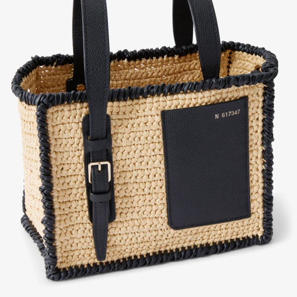 Valextra Soft Raffia Bucket Micro Bag in Beige and Black | Bucket Bags | Luxury Shoes 
