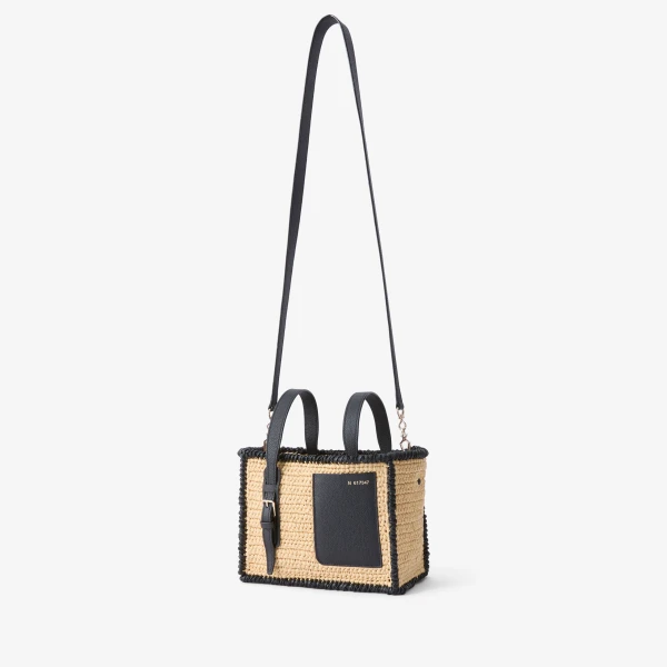 Valextra Soft Raffia Bucket Micro Bag in Beige and Black | Bucket Bags | Luxury Shoes 