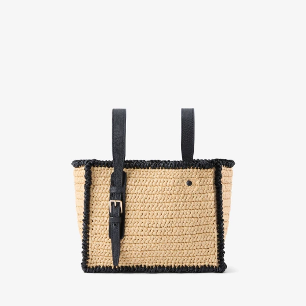 Valextra Soft Raffia Bucket Micro Bag in Beige and Black | Bucket Bags | Luxury Shoes 