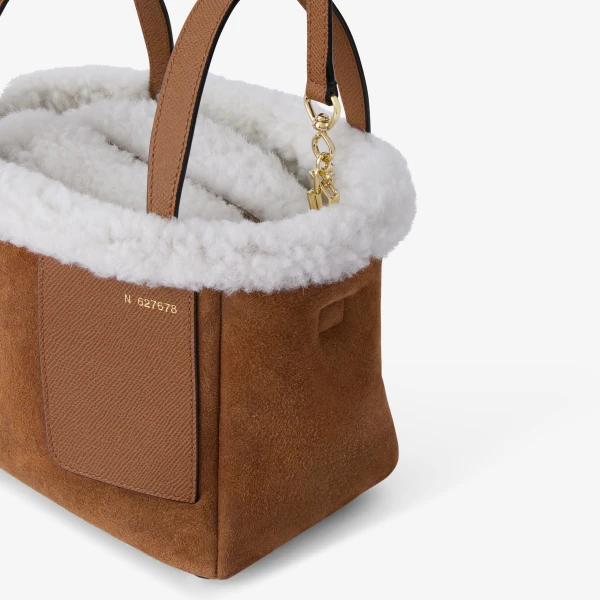 Valextra Soft Suede Shearling Bucket Micro Bag in Chocolate Brown | Bucket Bags | Luxury Shoes 