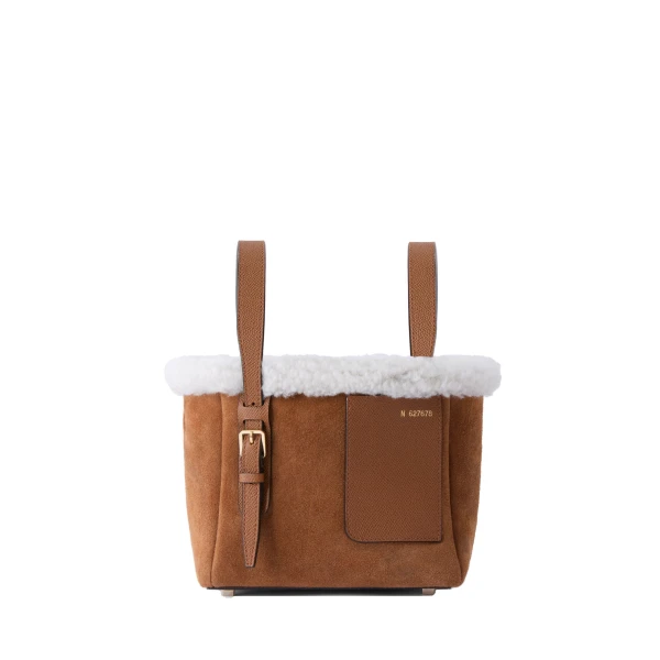 Valextra Soft Suede Shearling Bucket Micro Bag in Chocolate Brown | Bucket Bags | Luxury Shoes 