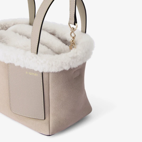 Valextra Soft Suede Shearling Bucket Micro Bag in Nude Pink | Bucket Bags | Luxury Shoes 
