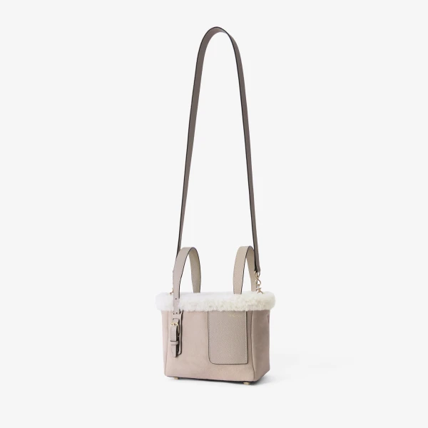Valextra Soft Suede Shearling Bucket Micro Bag in Nude Pink | Bucket Bags | Luxury Shoes 