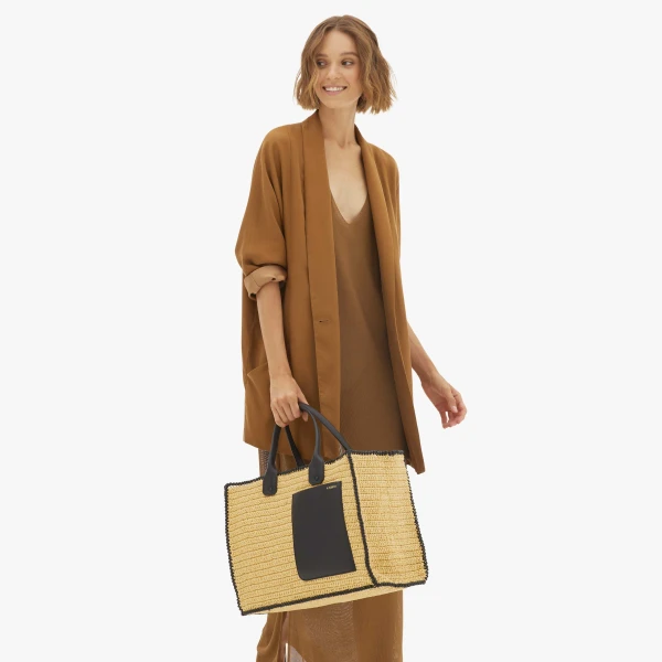 Valextra Soft Tote Raffia Crochet Large Bag in Beige and Black | Totes & Top-Handle Bags | Luxury Shoes 